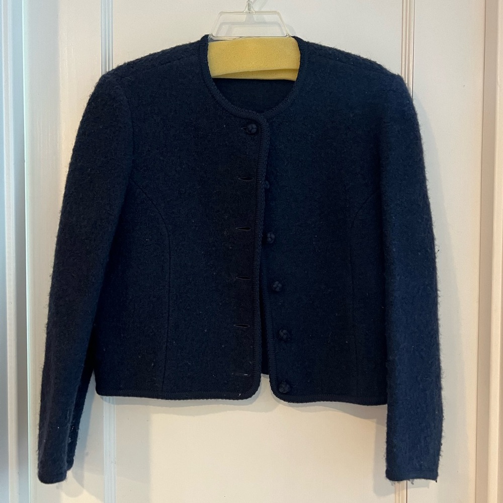 Lands End Navy Wool Cardigan Sweater Womens Size Petite 10